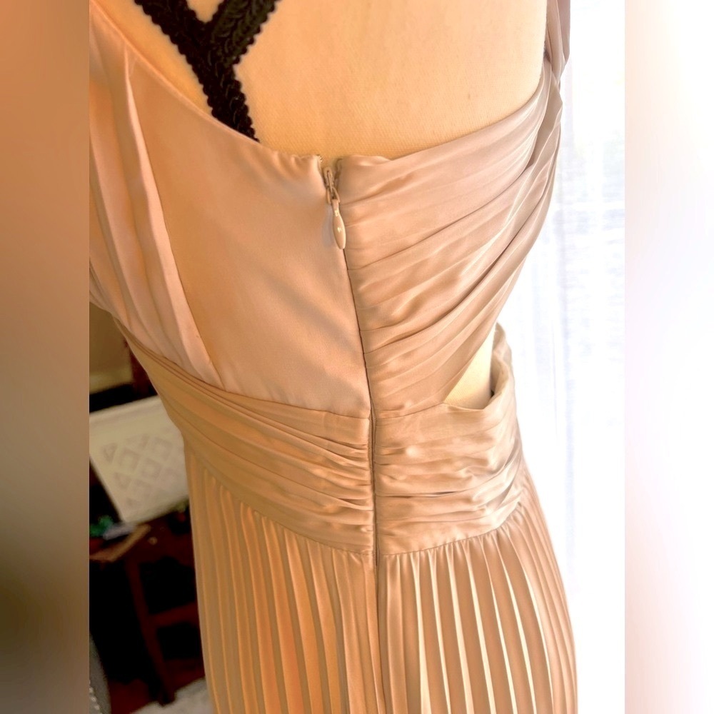 White House Black Market Tan Pleated Midi Gown💎 - Picture 9 of 11